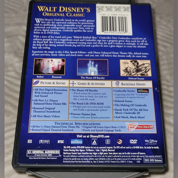 Disney's Cinderella ~Platinum Edition DVD 2 Disc Special Edition. 2015 Release - Picture 5 of 5